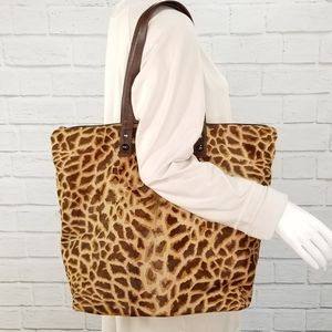 Fabulous Leather & Giraffe Print Hide Handbag NWOT